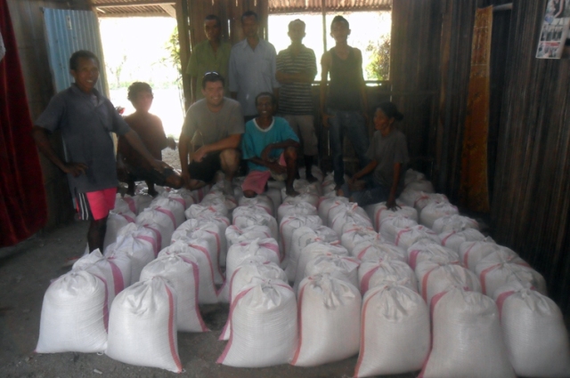 Rice harvest dehusked and bagged in Haburas Sare